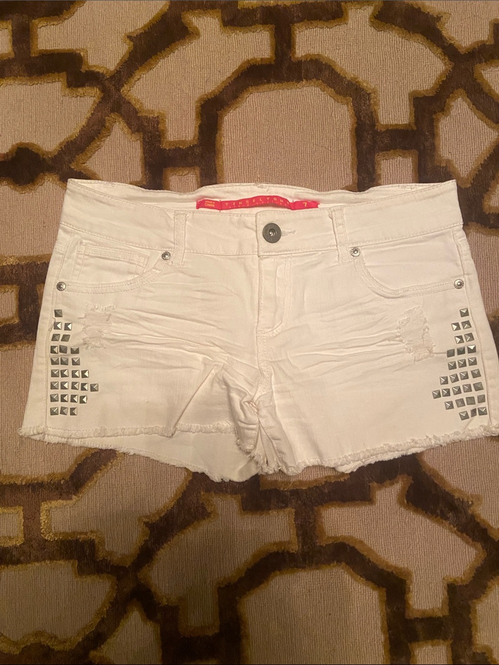 Tinseltown White Studded Denim Shorts